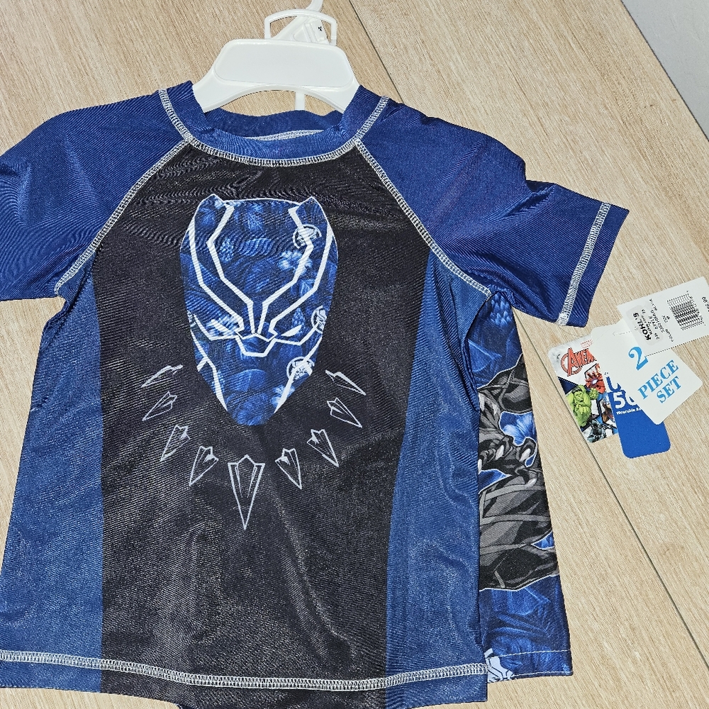 New Boys Med Avengers Rash Guard and Swim Trunks